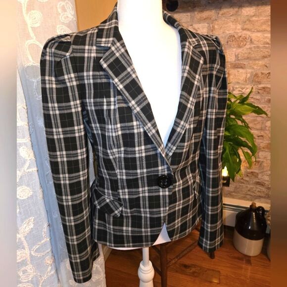 Express Jackets & Blazers - Express Black and Gray Plaid Blazer Size 8 Womens